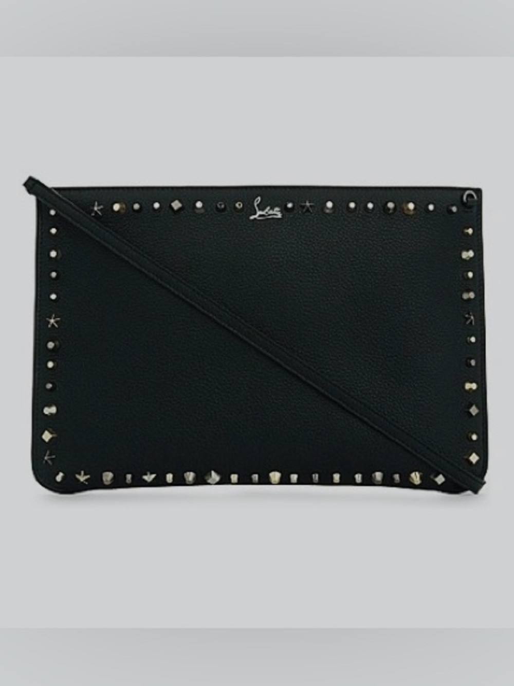 $1500 Christian Louboutin Loubiclutch Black Leather Studs Crossbody Bag Clutch